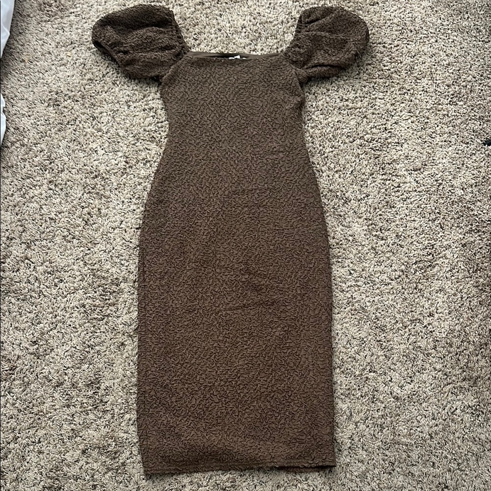 Elegant Brown Puff Sleeve Dress